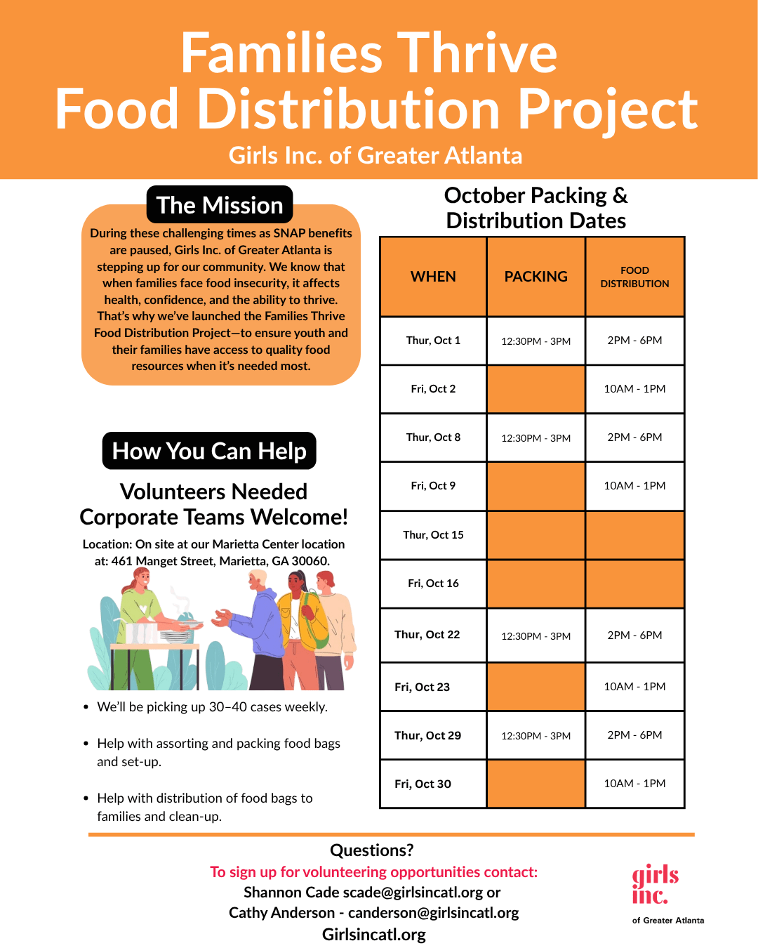 October 2026 Families Thrive Community Food Pantry schedule