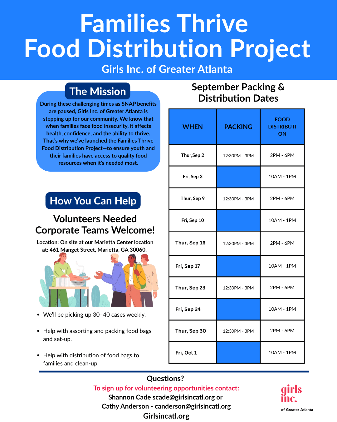 September 2026 Families Thrive Community Food Pantry schedule