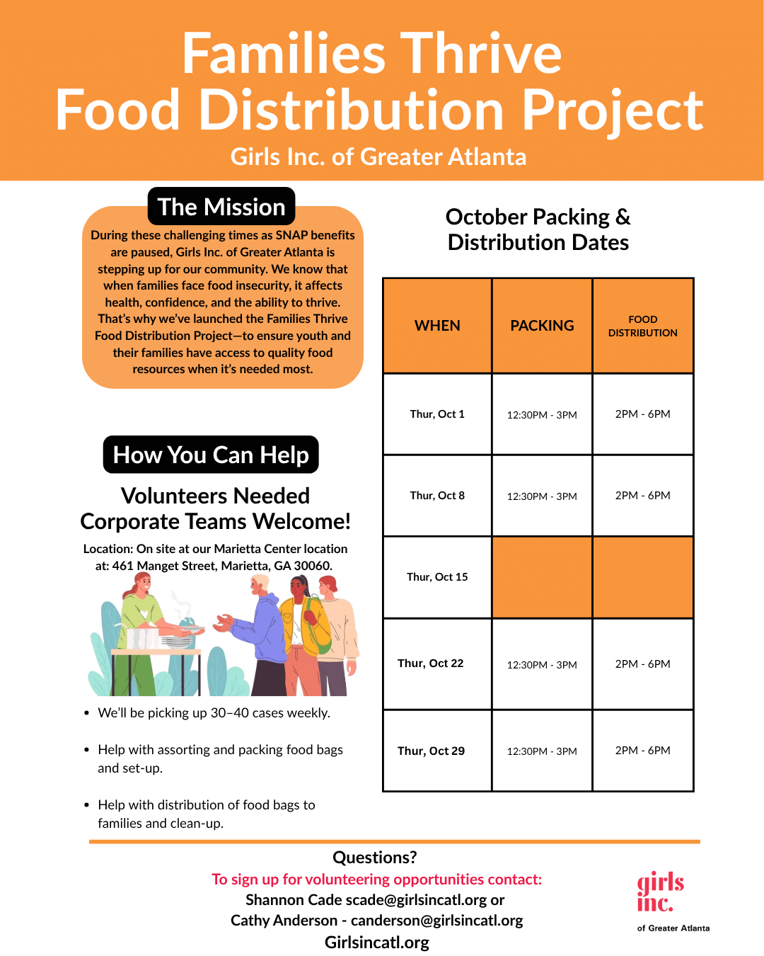 October 2026 Families Thrive Community Food Pantry schedule